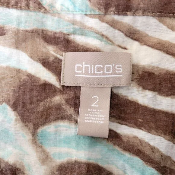 Chico's Women's Brown & Blue Abstract Animal Print Open Front Lightweight Jacket - Picture 3 of 4